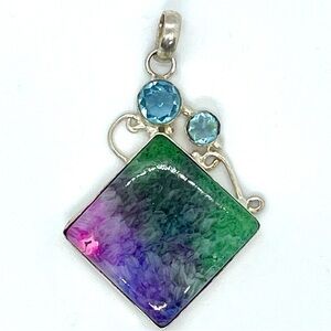 Blue Topaz and Colorful Semiprecious Stone Pendant